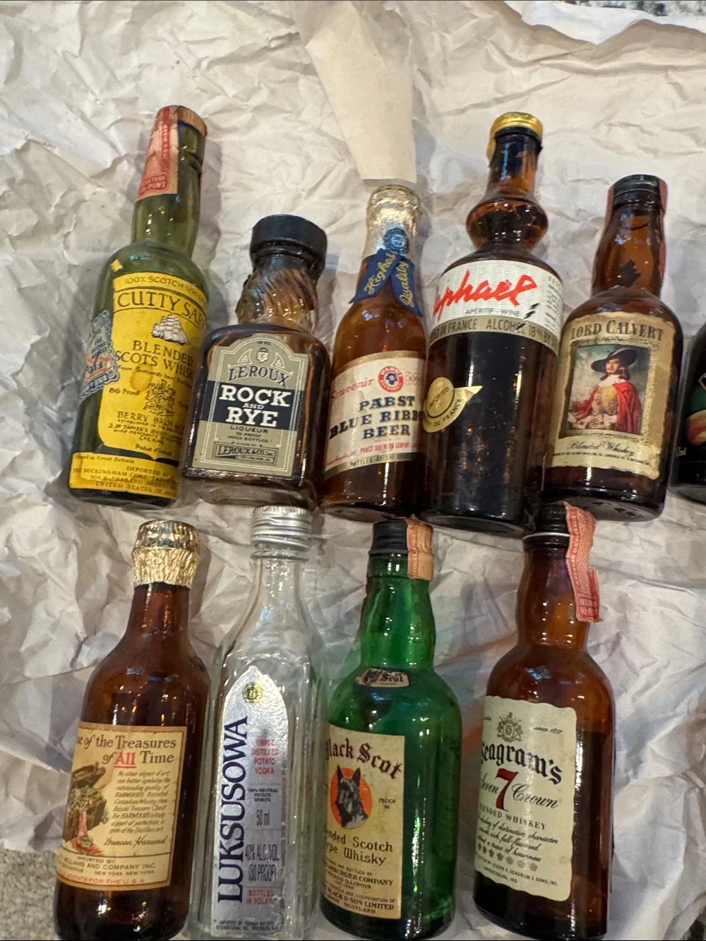 Assorted Miniature empty Liquor Bottle Collection - Brown Amber Bottles